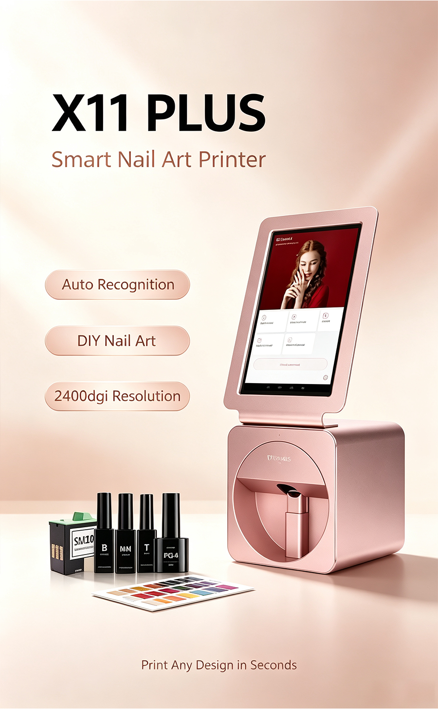 All-in-One Nail Printing & Curing Lamp, 2400DPI High Definition Smart Nail Printer, Commercial Self-service Nail Equipment