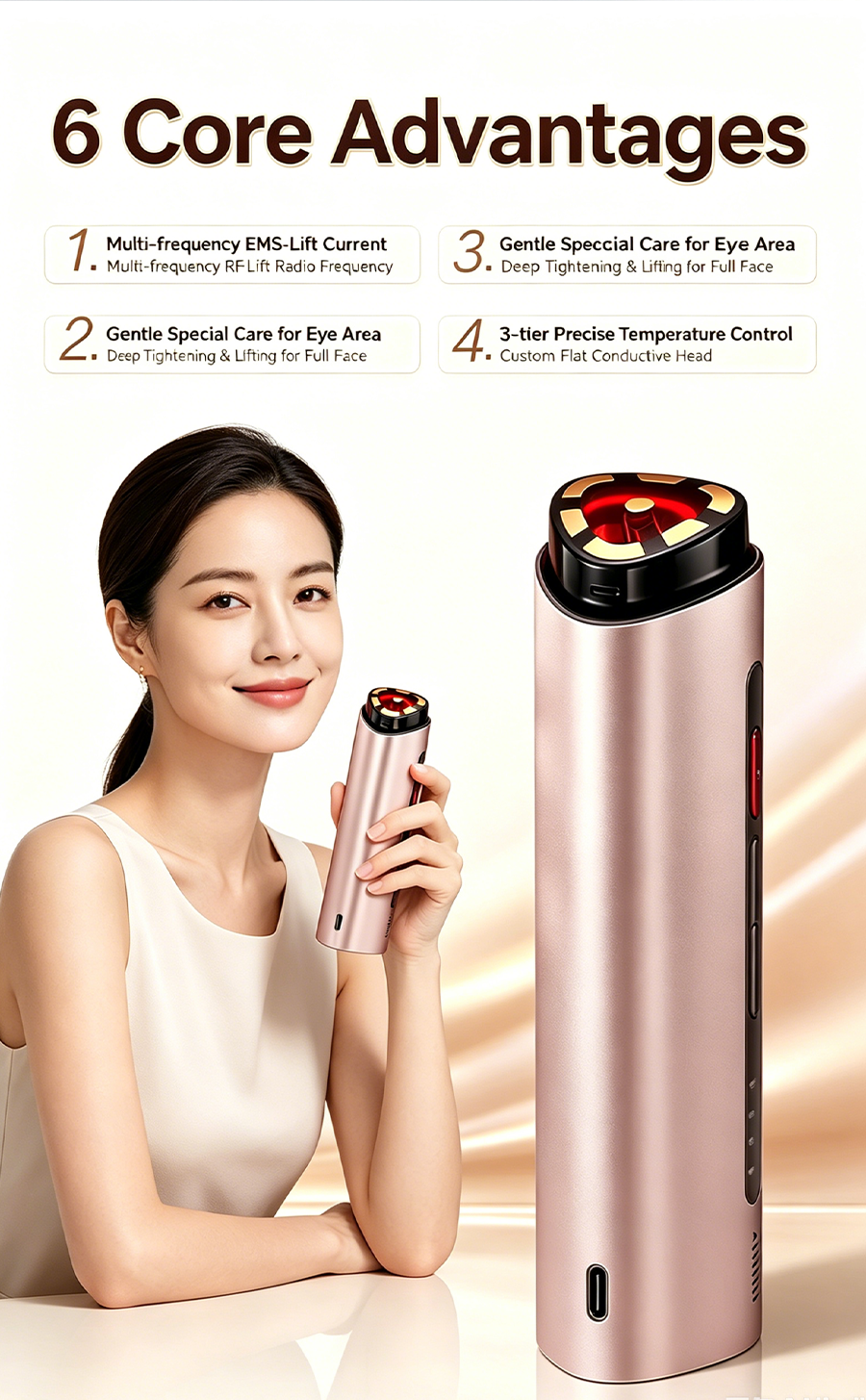 Multi-Frequency RF Facial Beauty Device, Eye & Face Dual Mode Lifting Tightening Machine, Home Anti-Aging Wrinkle Remover Skin Care Tool