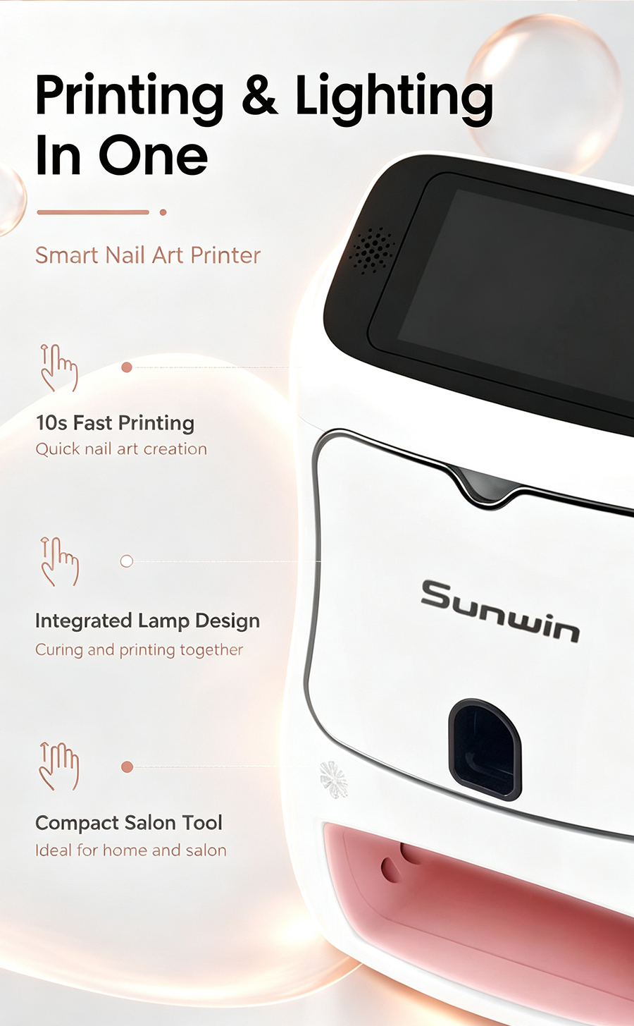 All-in-One Nail Printing & Curing Lamp, 2400DPI High Definition Smart Nail Printer, Commercial Self-service Nail Equipment