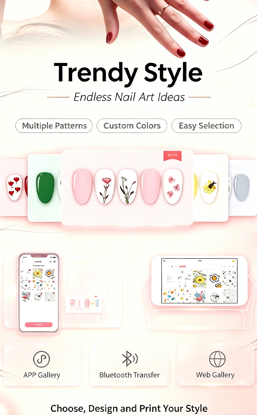 All-in-One Nail Printing & Curing Lamp, 2400DPI High Definition Smart Nail Printer, Commercial Self-service Nail Equipment