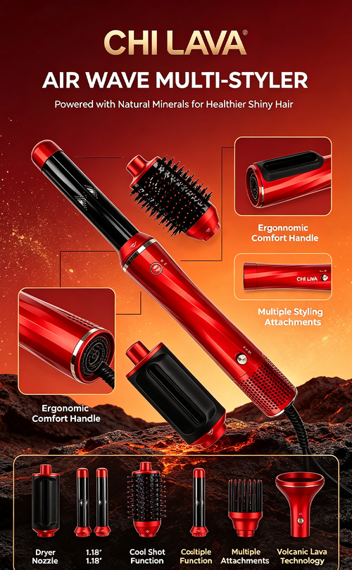 CHI LAVA Volcanic Lava Hot Air Styling Wand, Ionic Hair Curler Straightener Blow Dryer Brush