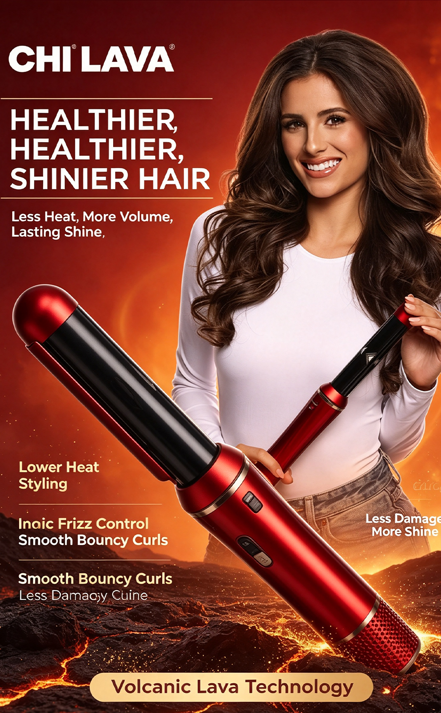 CHI LAVA Volcanic Lava Hot Air Styling Wand, Ionic Hair Curler Straightener Blow Dryer Brush