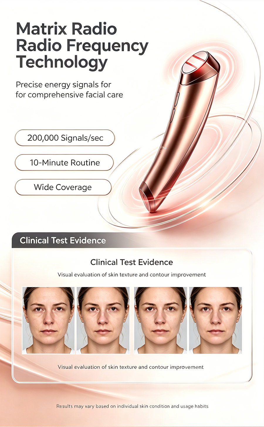 DLUS E10 Matrix RF Facial Beauty Device, Home Use Anti-Aging Skin Tightening Lifting Machine, Full-Layer Facial Wrinkle Remover Skincare Tool