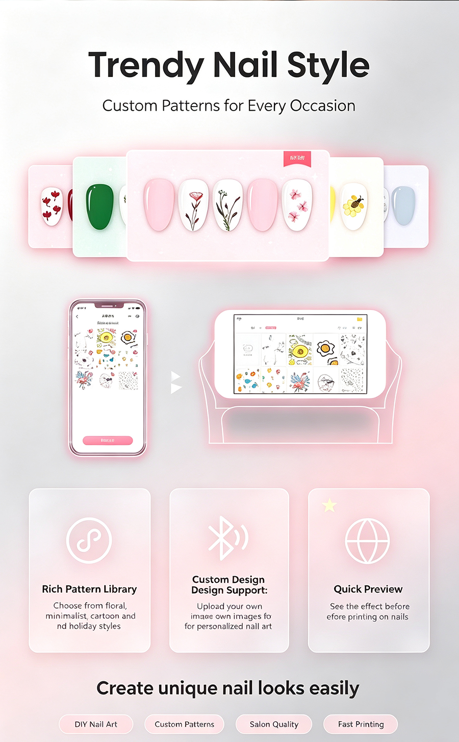 NA03 Smart Nail Art Printer, Print & Cure 2-in-1 Automatic Nail Painting Machine, DIY Home & Salon Commercial Nail Printer