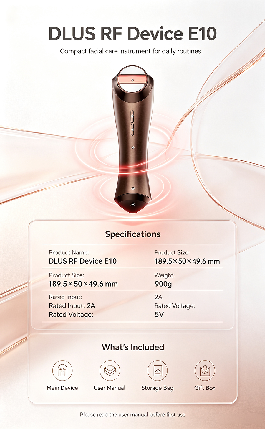 DLUS E10 Matrix RF Facial Beauty Device, Home Use Anti-Aging Skin Tightening Lifting Machine, Full-Layer Facial Wrinkle Remover Skincare Tool