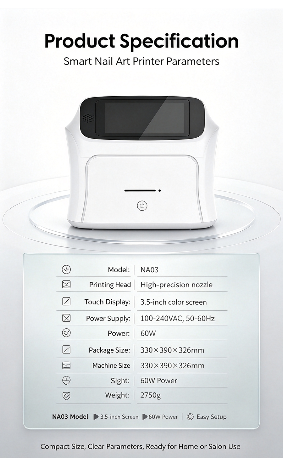 NA03 Smart Nail Art Printer, Print & Cure 2-in-1 Automatic Nail Painting Machine, DIY Home & Salon Commercial Nail Printer
