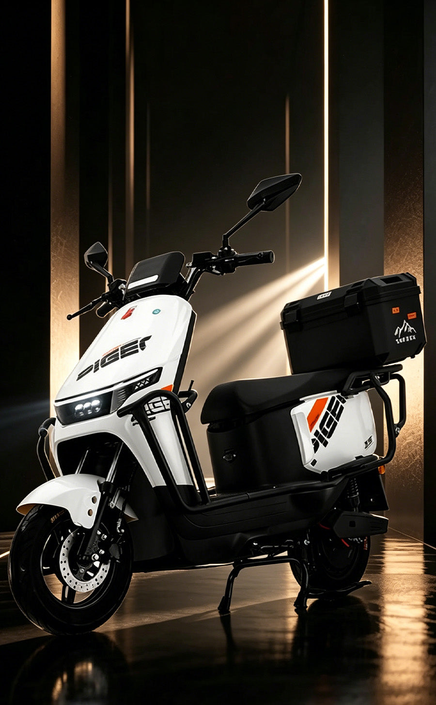 WuRo Electric Scooter with Full Wrap-Around Crash Bars and Rear Cargo Box