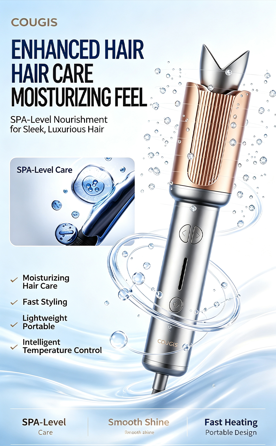 Wireless Automatic Rotating Hair Curler, Moisturizing Ionic Hair Care Portable Rechargeable Wave Curler