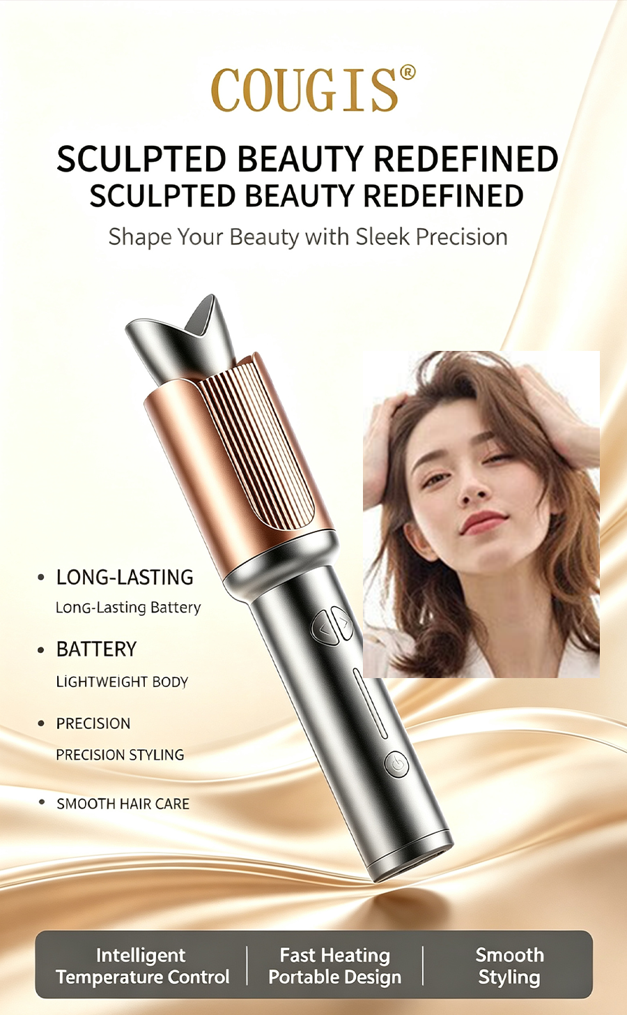 Wireless Automatic Rotating Hair Curler, Moisturizing Ionic Hair Care Portable Rechargeable Wave Curler