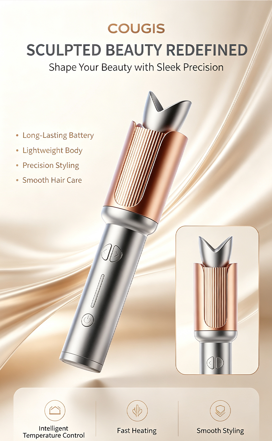 Wireless Automatic Rotating Hair Curler, Moisturizing Ionic Hair Care Portable Rechargeable Wave Curler