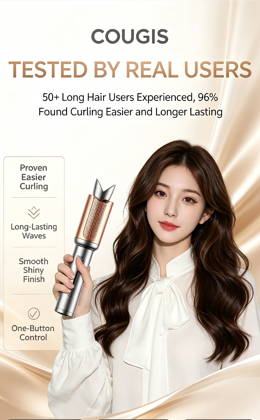 Wireless Automatic Rotating Hair Curler, Moisturizing Ionic Hair Care Portable Rechargeable Wave Curler