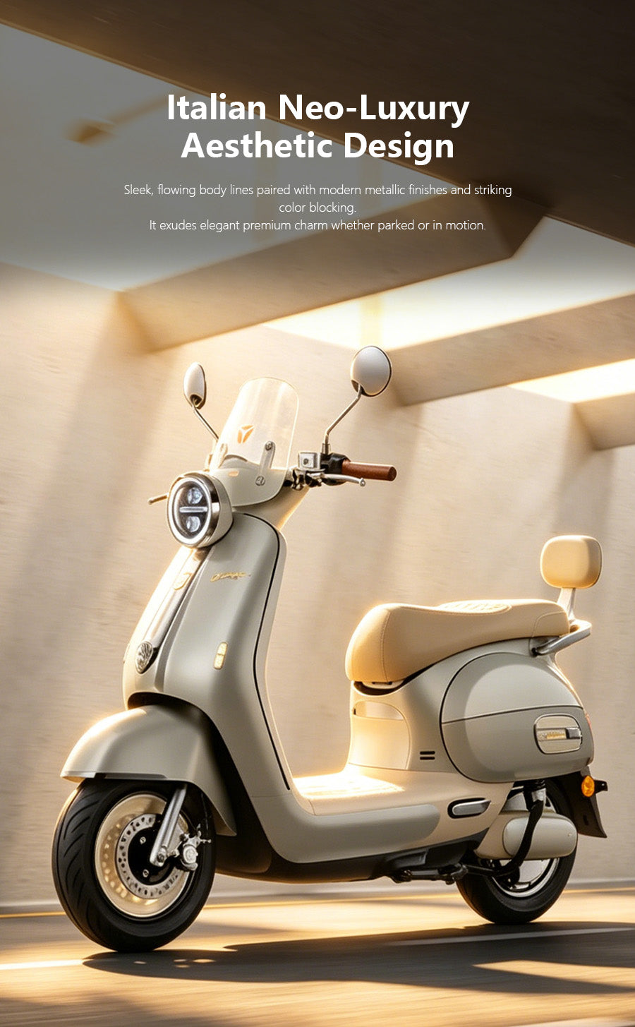 DuDu Italian-style "Light Luxury" Retro Cream-Colored Electric Scooter