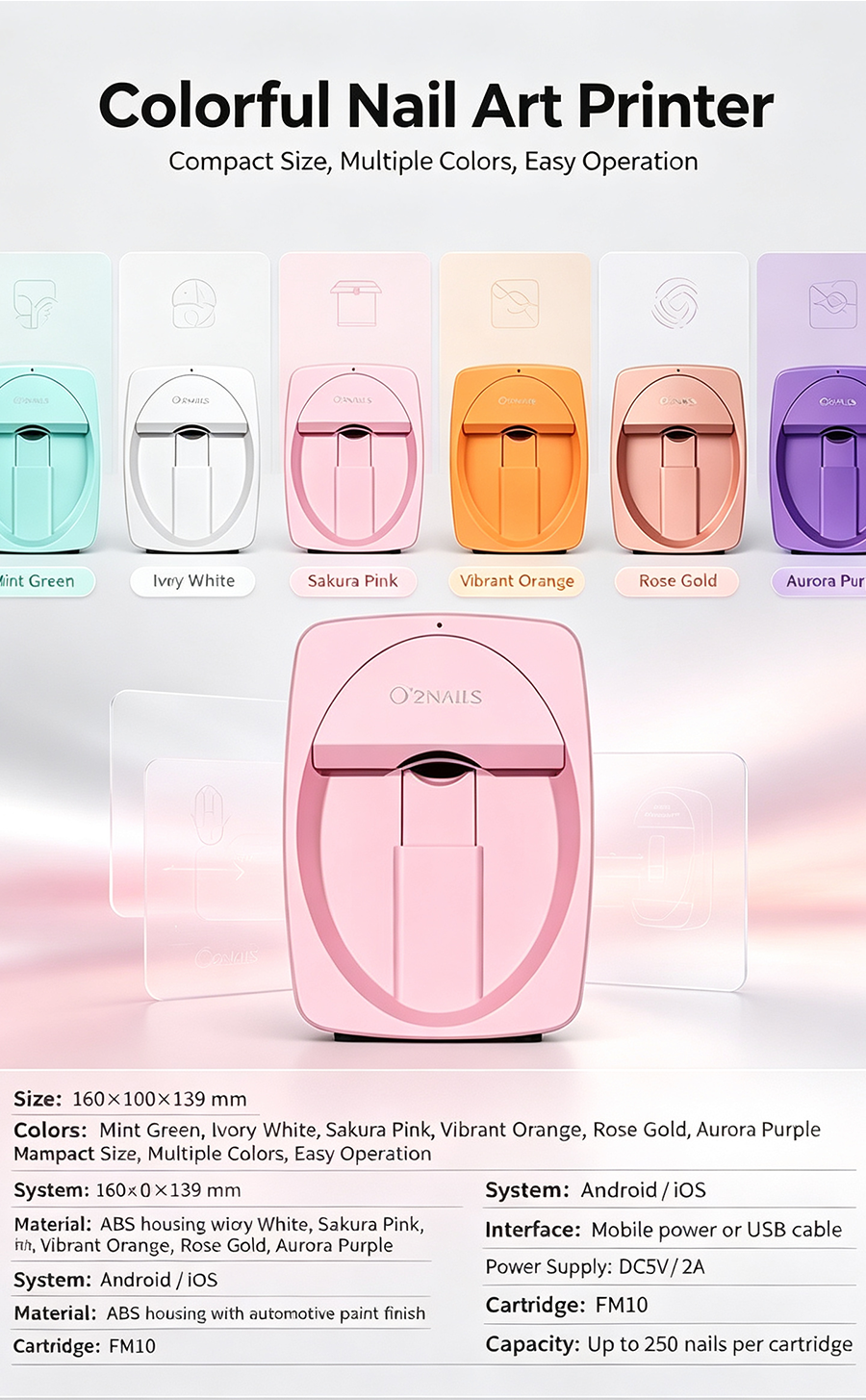 O'2NAILS Smart Nail Art Printer | Portable DIY Nail Printing Machine, Mobile Phone Wireless Control, 2400DPI High Precision, Custom Photo Nail Art Maker For Home & Nail Salon