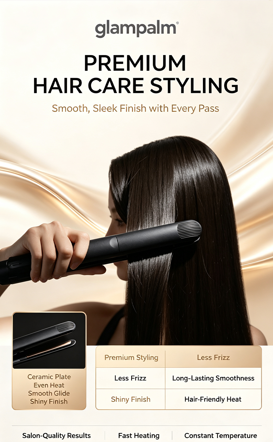 GlamPalm GP202T BK Professional Ceramic Hair Straightener, 2 in 1 Hair Curler, Anti-frizz Hair Styling Flat Iron