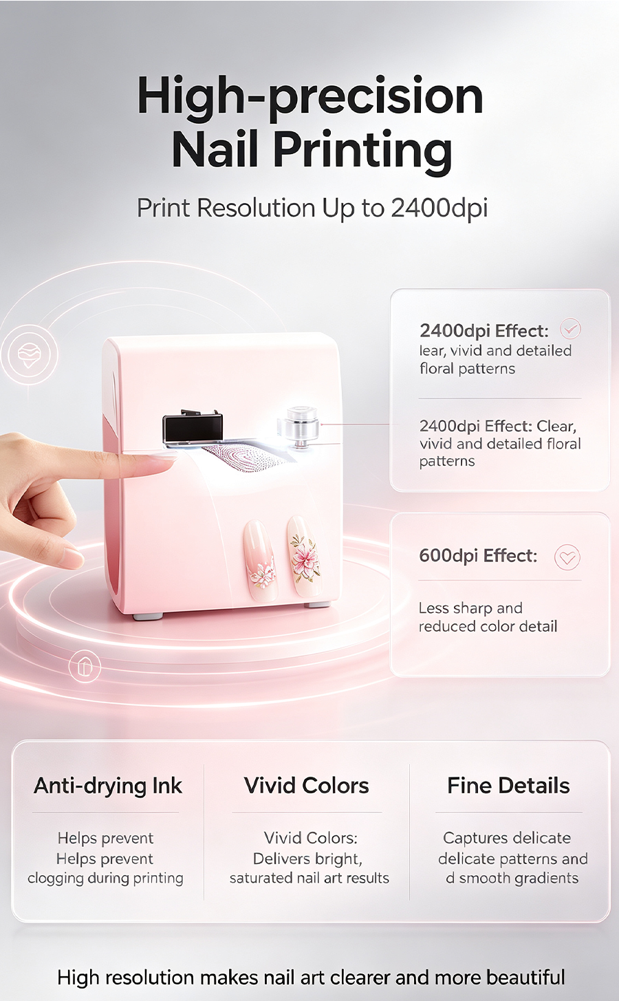 O'2NAILS Smart Nail Art Printer | Portable DIY Nail Printing Machine, Mobile Phone Wireless Control, 2400DPI High Precision, Custom Photo Nail Art Maker For Home & Nail Salon