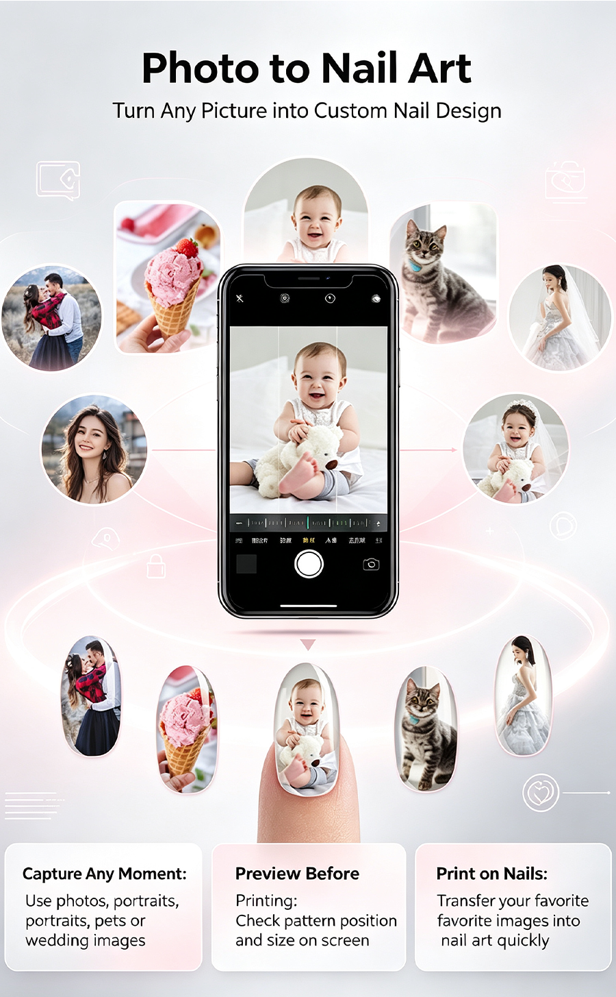 Smart Automatic Nail Art Printer, Wireless Phone Control DIY Nail Printing Machine, Home Nail Painting Device
