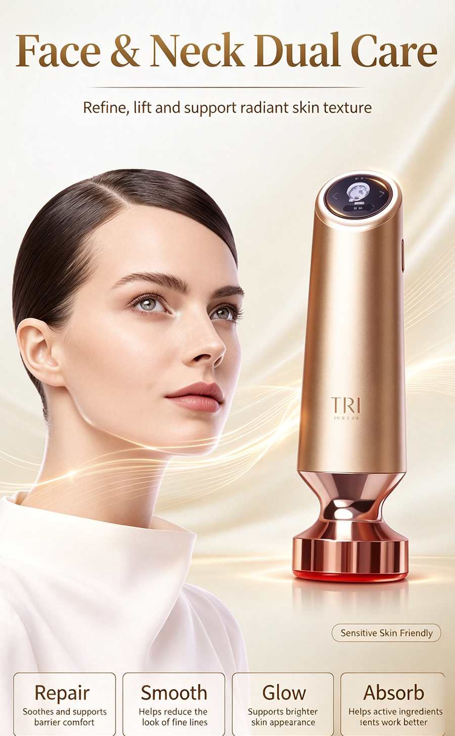 Thermal Ultrasound Facial Beauty Device, EMS Microcurrent Lifting Machine, Face & Neck Anti-Aging Skin Tightening Tool for Sensitive Skin