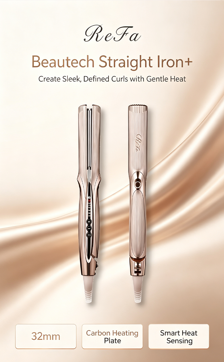 ReFa Smart Heat Sensing Hair Straightener Curler, 32mm Long-Lasting Loose Wave Hair Styling Tool