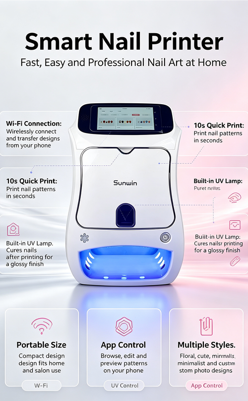 10s Fast Nail Printer Auto Nail Recognition, Personalized Photo Nail Art Printing Device for Home Use