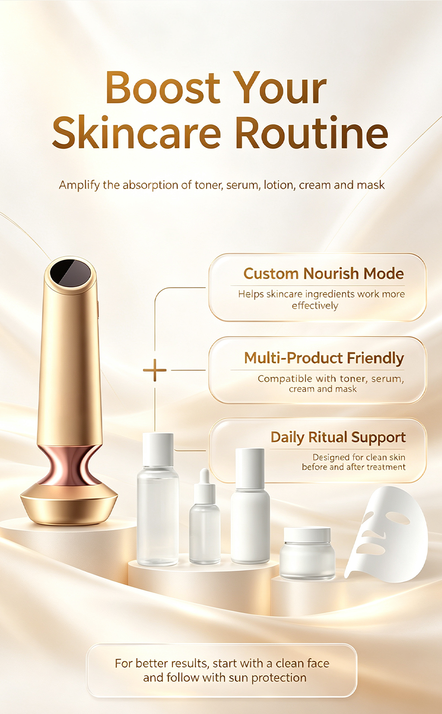 Thermal Ultrasound Facial Beauty Device, EMS Microcurrent Lifting Machine, Face & Neck Anti-Aging Skin Tightening Tool for Sensitive Skin