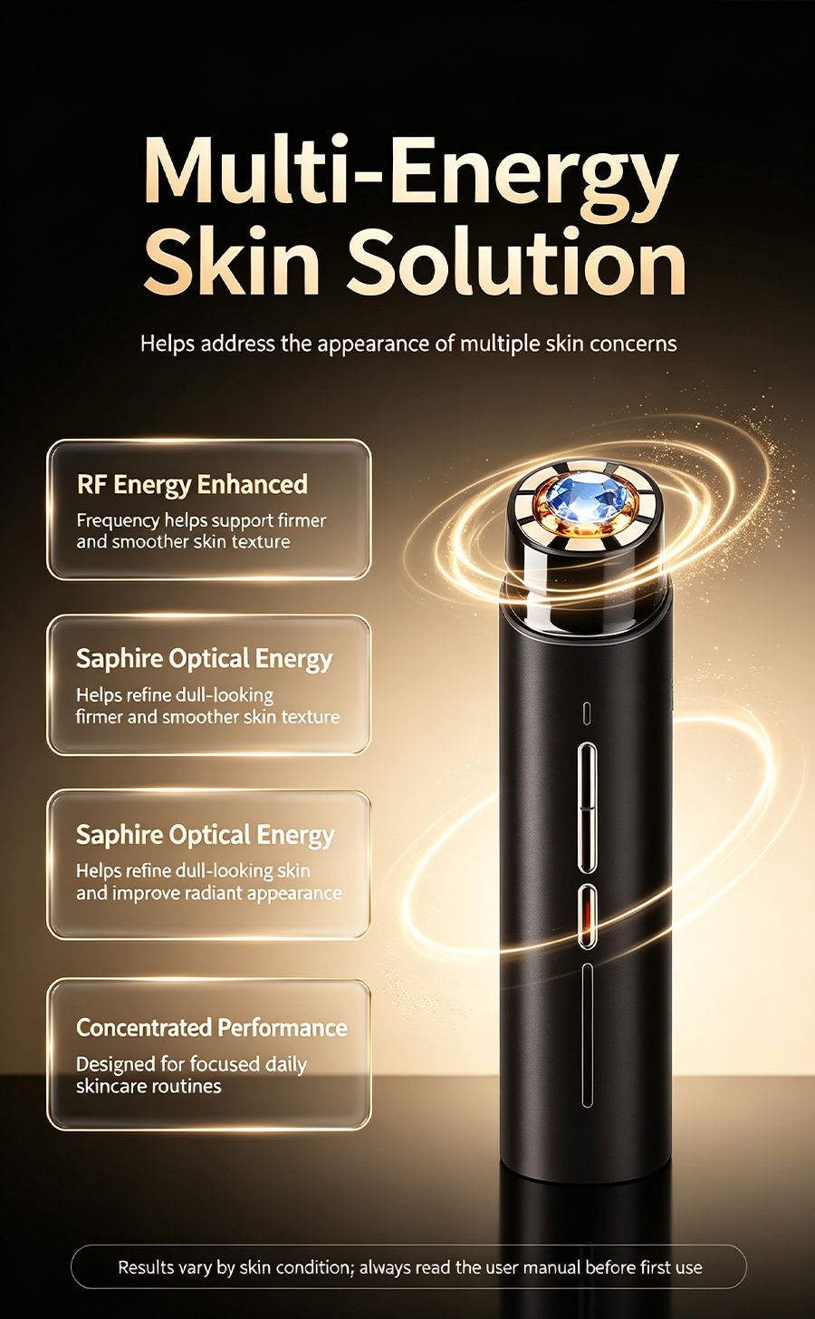 Ubelle S3 MAX Sapphire 8-Pole Variable Frequency RF Beauty Device, Home Facial Lifting Anti-Aging Skin Tightening RF Machine