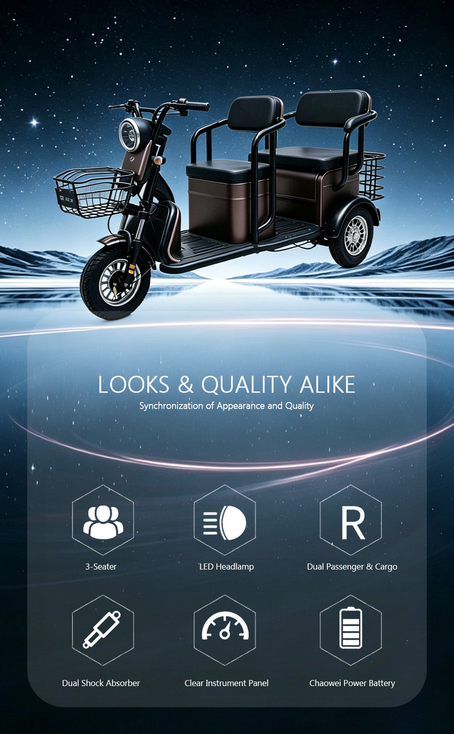 Domo Dual-Purpose Electric Tricycle for Passengers and Cargo