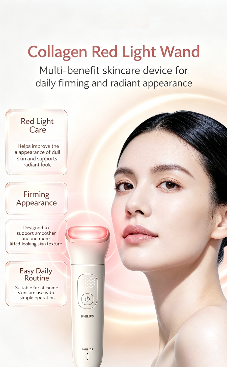 Philips Collagen Red Light Wand, 630nm Red Light & 940nm Near-Infrared Facial Device, Home Use Anti-Aging Firming Skin Tightening Wrinkle Removal Skincare Wand