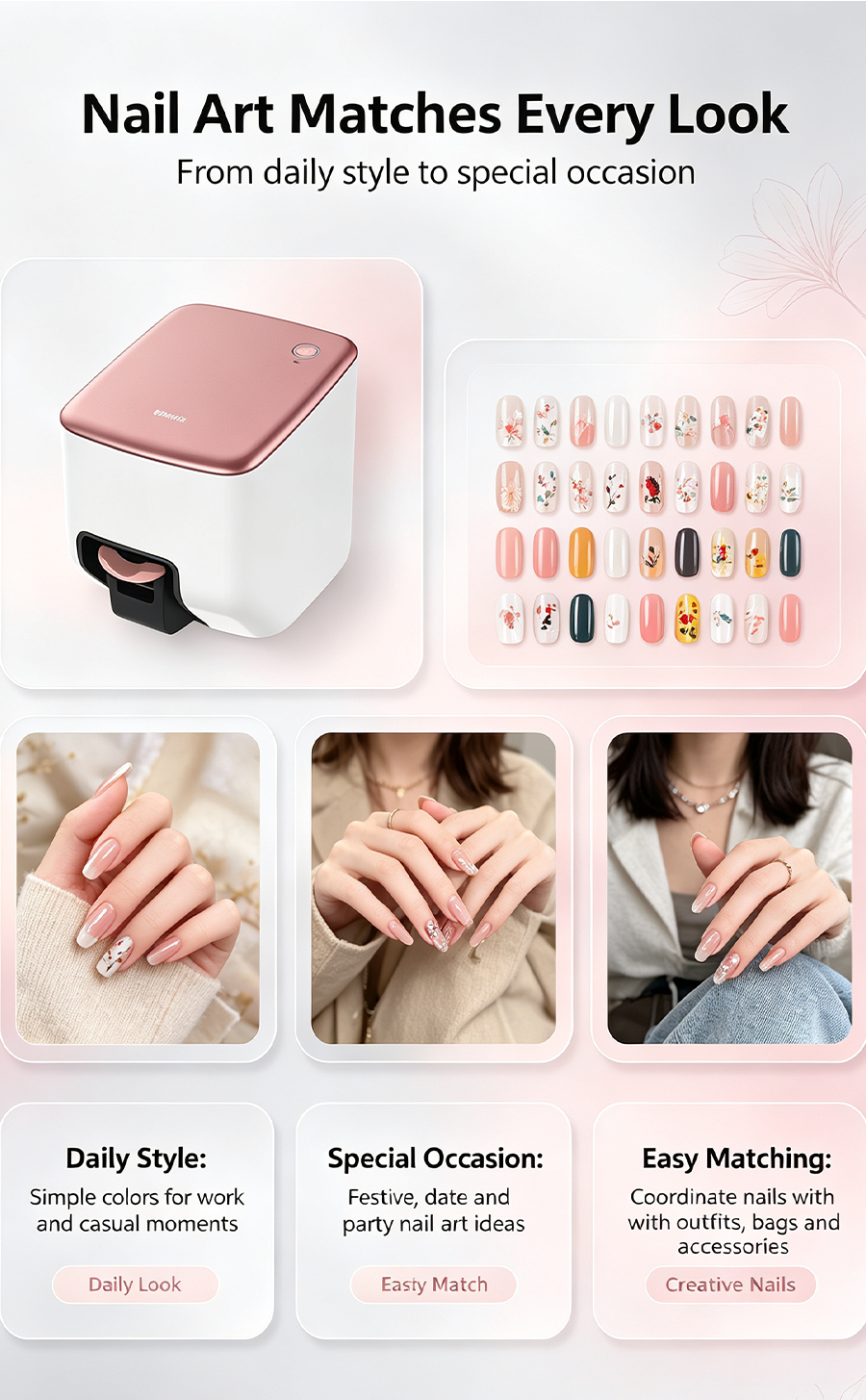 AI Intelligent Nail Printer NP-200, Wireless Phone Connected Nail Art Stamper, Custom Pattern Manicure Maker