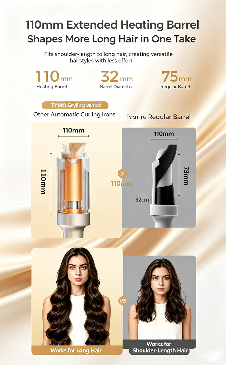 TYMO 5th Generation Automatic Curling Iron, 110mm Extended Heating Barrel, Anti-Tangle Auto Hair Curler, Long-Lasting Styling Hair Curling Wand for Beginners