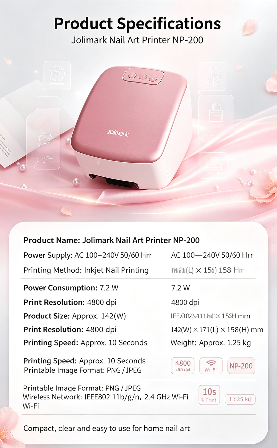 AI Intelligent Nail Printer NP-200, Wireless Phone Connected Nail Art Stamper, Custom Pattern Manicure Maker