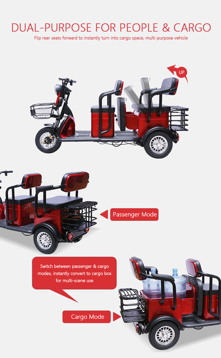 Domo Dual-Purpose Electric Tricycle for Passengers and Cargo