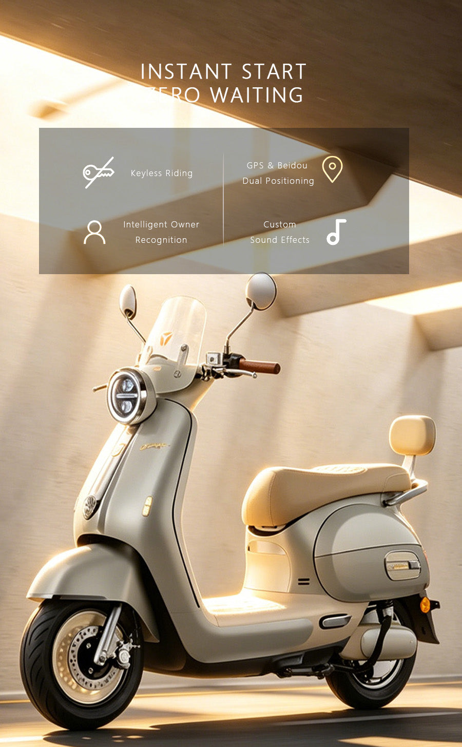 DuDu Italian-style "Light Luxury" Retro Cream-Colored Electric Scooter