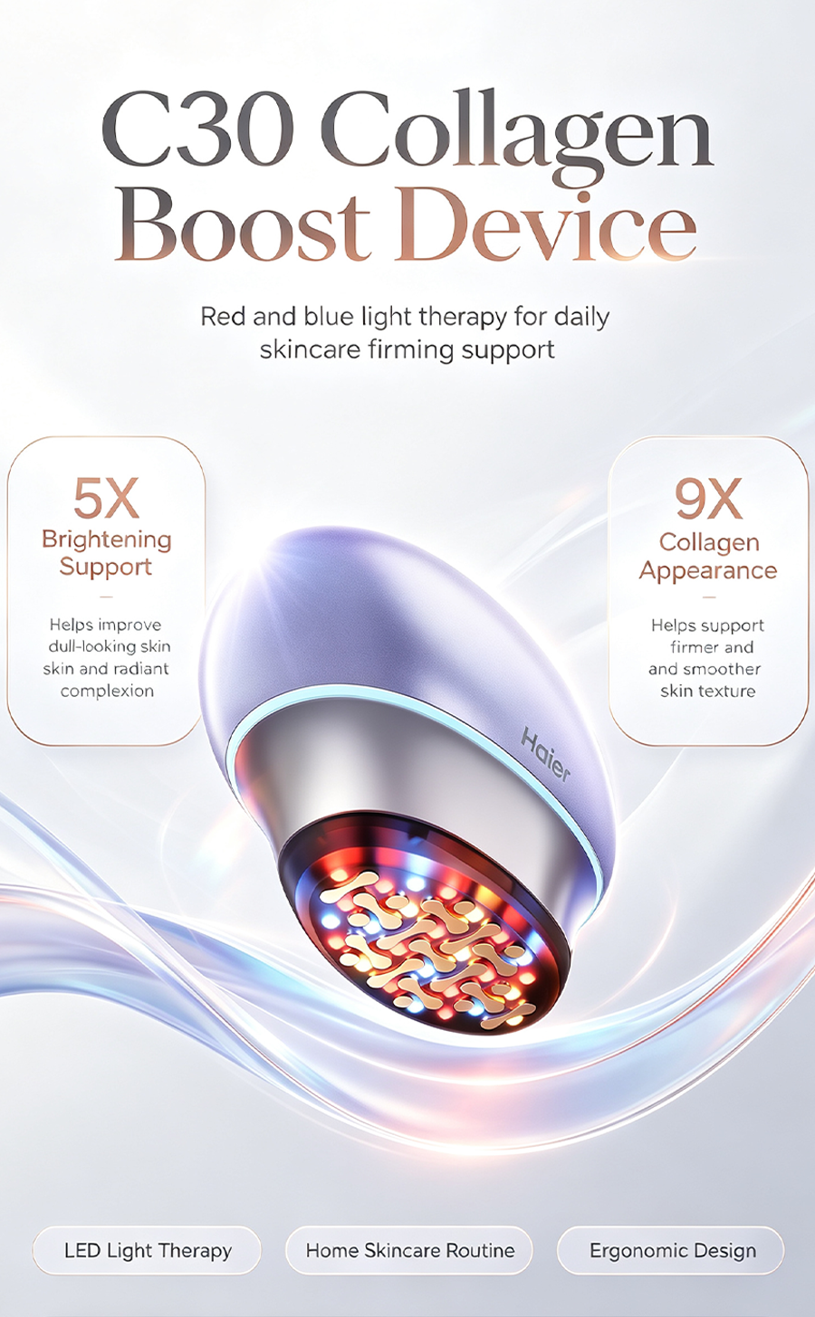 Home Multi-Effect Facial Beauty Device | Haier C30 Photon Rejuvenation EMS Lifting Collagen Boost Pore Minimizing Anti-Aging Instrument