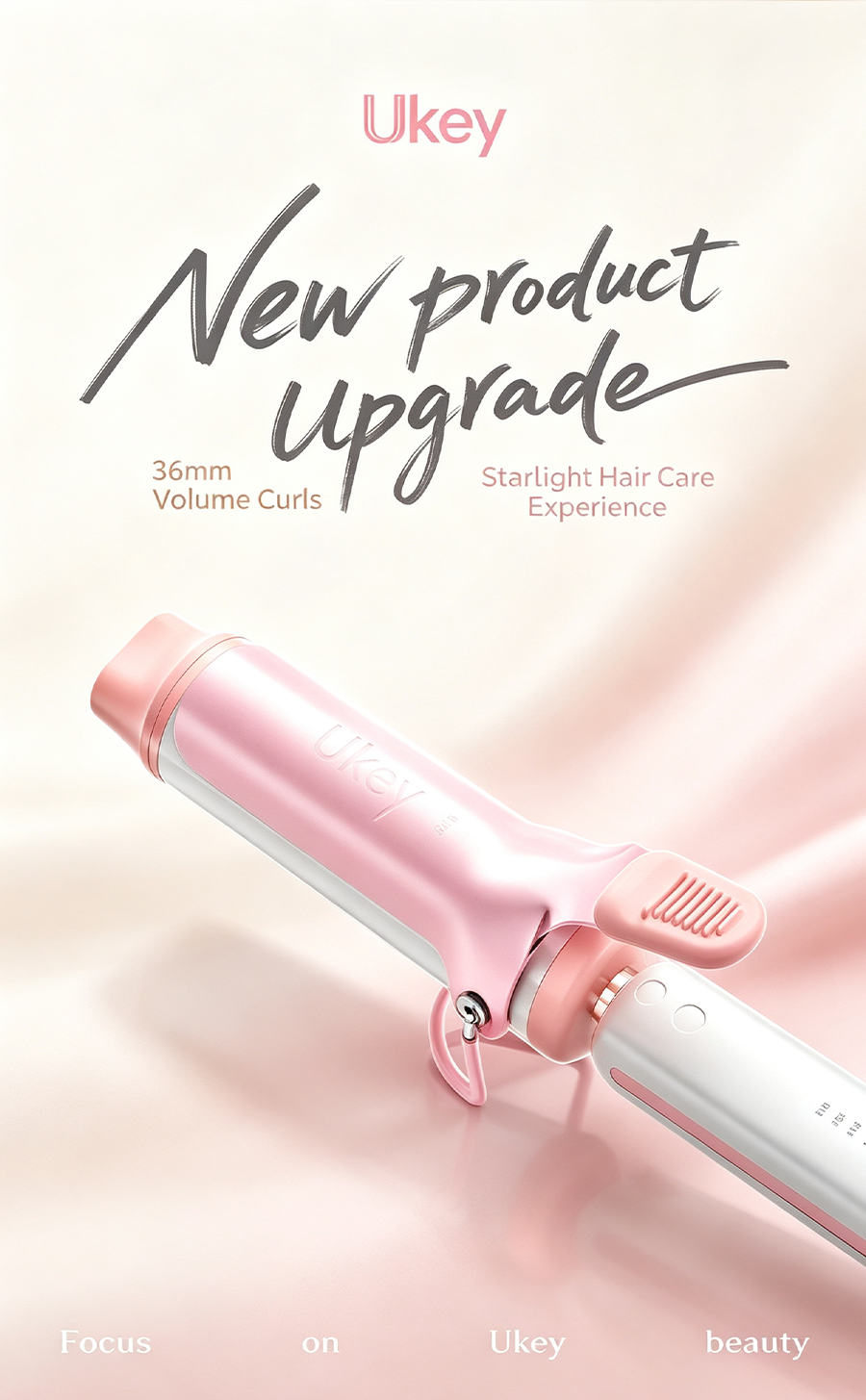 Ukey Beauty 36mm Negative Ion Curling Iron, Korean Water Wave Large Curls Hair Curler, Hair Care Curling Wand with Multi-Temp Settings Long Lasting Hairstyle