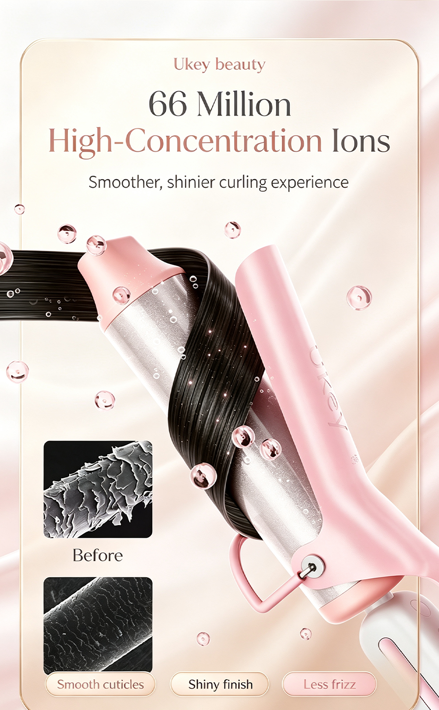 Ukey Beauty 36mm Negative Ion Curling Iron, Korean Water Wave Large Curls Hair Curler, Hair Care Curling Wand with Multi-Temp Settings Long Lasting Hairstyle
