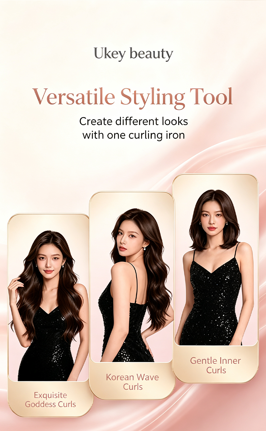 Ukey Beauty 36mm Negative Ion Curling Iron, Korean Water Wave Large Curls Hair Curler, Hair Care Curling Wand with Multi-Temp Settings Long Lasting Hairstyle
