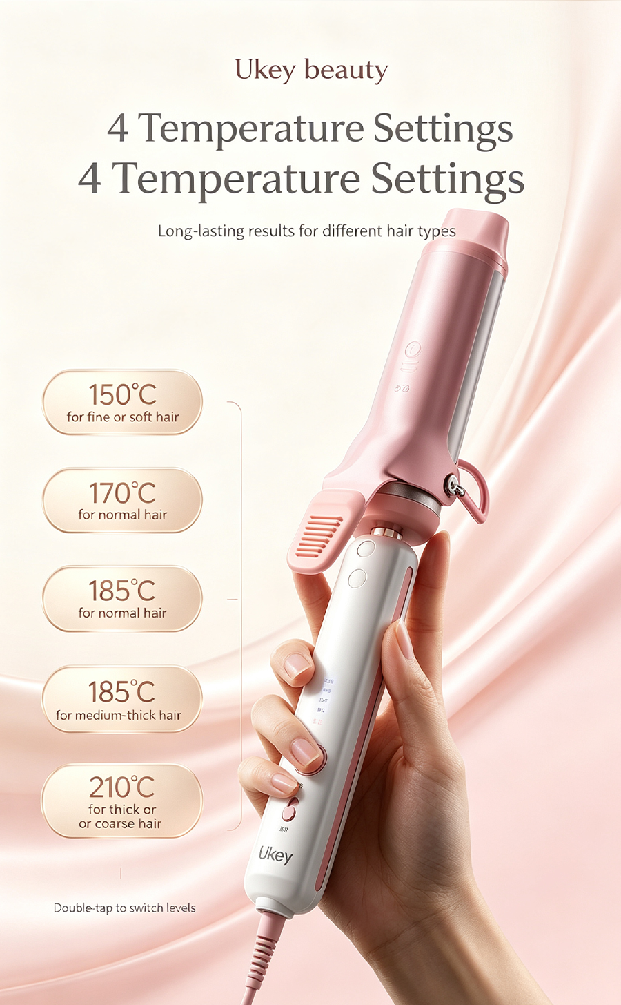Ukey Beauty 36mm Negative Ion Curling Iron, Korean Water Wave Large Curls Hair Curler, Hair Care Curling Wand with Multi-Temp Settings Long Lasting Hairstyle