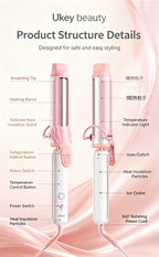 Ukey Beauty 36mm Negative Ion Curling Iron, Korean Water Wave Large Curls Hair Curler, Hair Care Curling Wand with Multi-Temp Settings Long Lasting Hairstyle