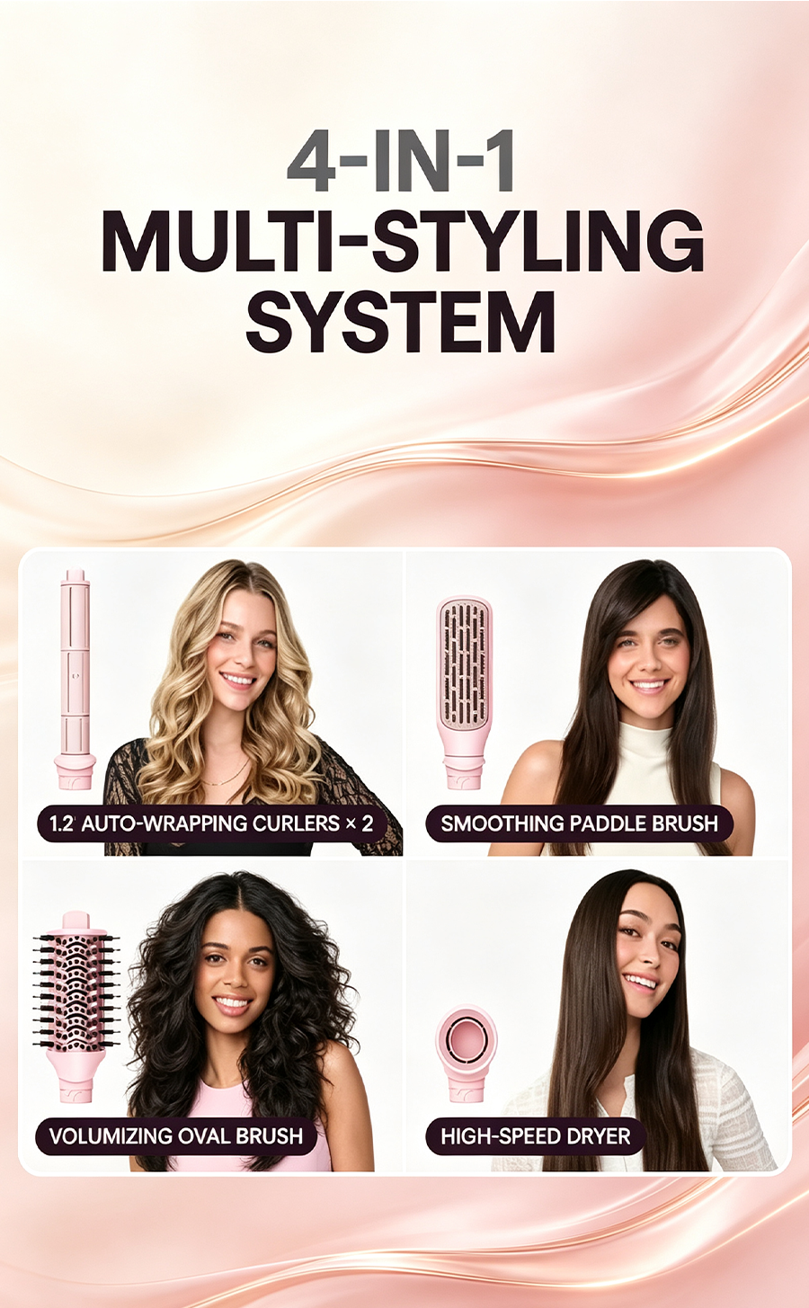 WAVYTALK Airshape Pro AirGrip Auto Curling System, 4 Attachments Hair Dryer & Styling Wand Kit