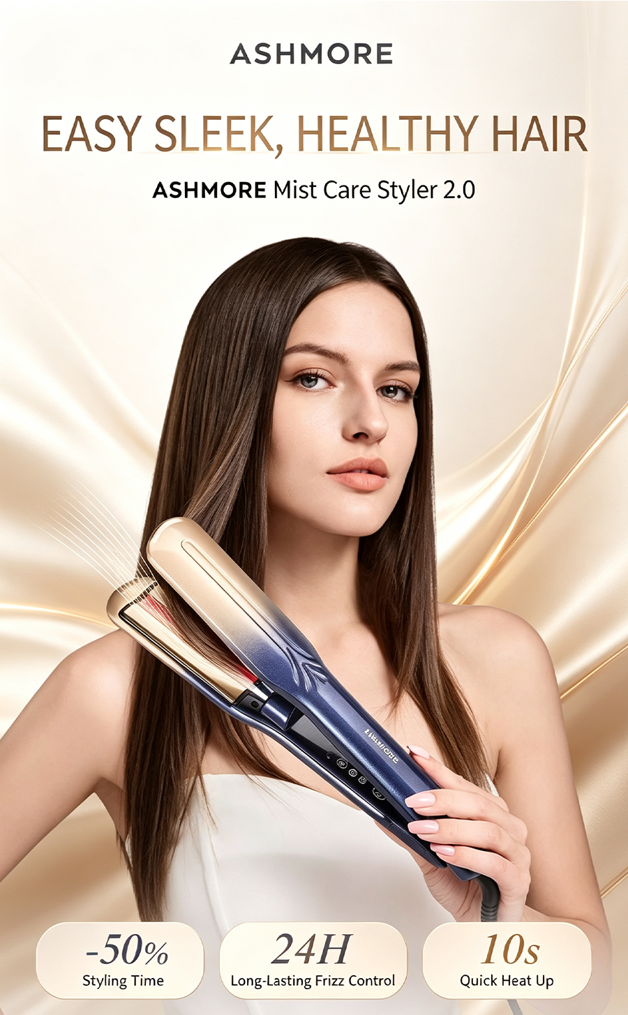 ASHMORE Mist Hair Straightener Curler 2 in 1, Red Light Hair Care Flat Iron, Nano Titanium Fast Heating Hair Styling Tool Anti-Frizz 24H Long Lasting Straightening Curling Iron