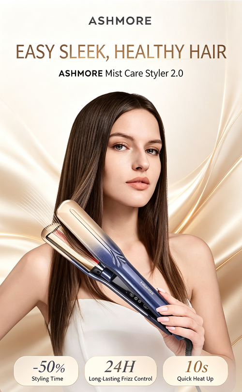 ASHMORE Mist Hair Straightener Curler 2 in 1, Red Light Hair Care Flat Iron, Nano Titanium Fast Heating Hair Styling Tool Anti-Frizz 24H Long Lasting Straightening Curling Iron