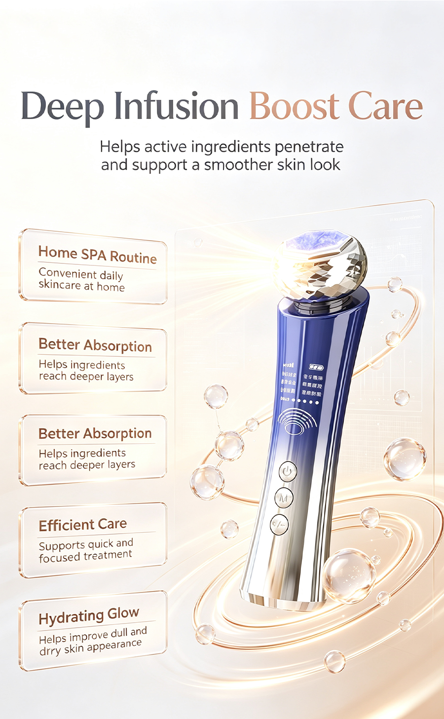 Home Facial SPA Multifunctional Skin Care Instrument, Pore Cleansing Serum Infusion Anti-Aging Facial Massager
