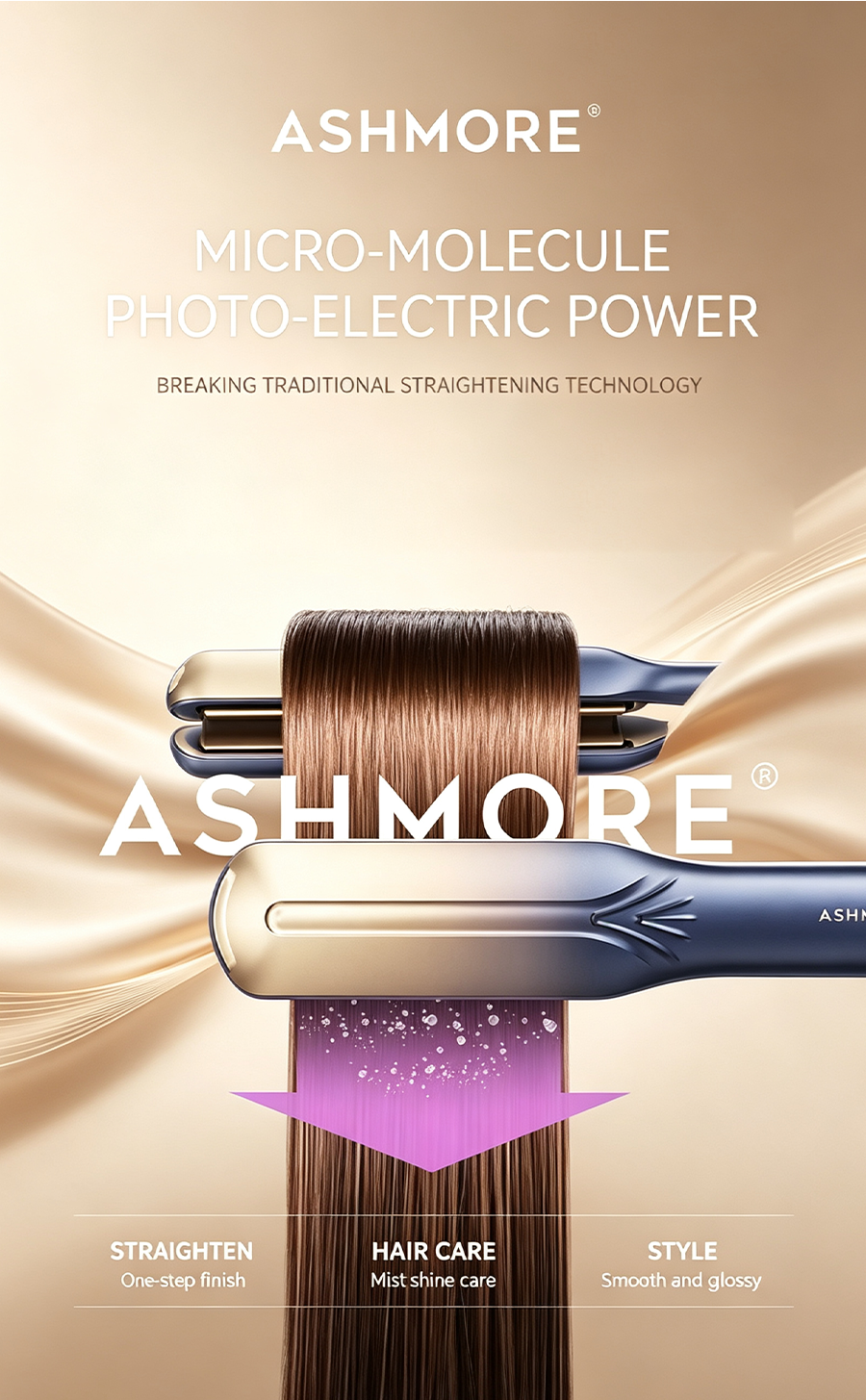 ASHMORE Mist Hair Straightener Curler 2 in 1, Red Light Hair Care Flat Iron, Nano Titanium Fast Heating Hair Styling Tool Anti-Frizz 24H Long Lasting Straightening Curling Iron