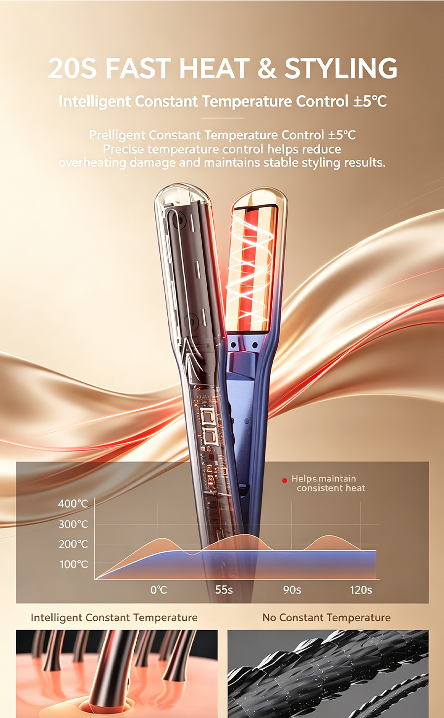 ASHMORE Mist Hair Straightener Curler 2 in 1, Red Light Hair Care Flat Iron, Nano Titanium Fast Heating Hair Styling Tool Anti-Frizz 24H Long Lasting Straightening Curling Iron