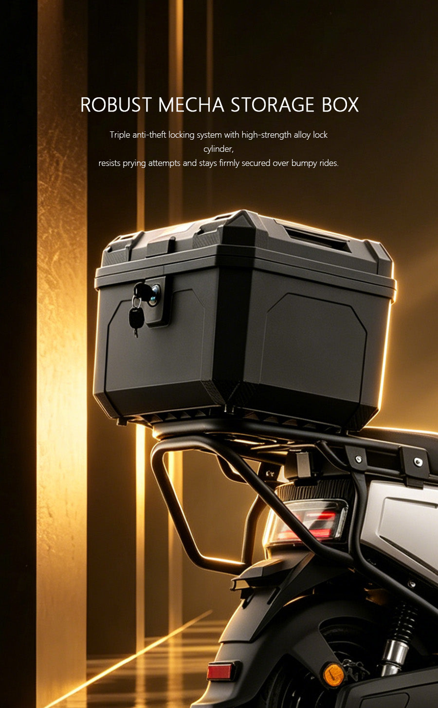 WuRo Electric Scooter with Full Wrap-Around Crash Bars and Rear Cargo Box