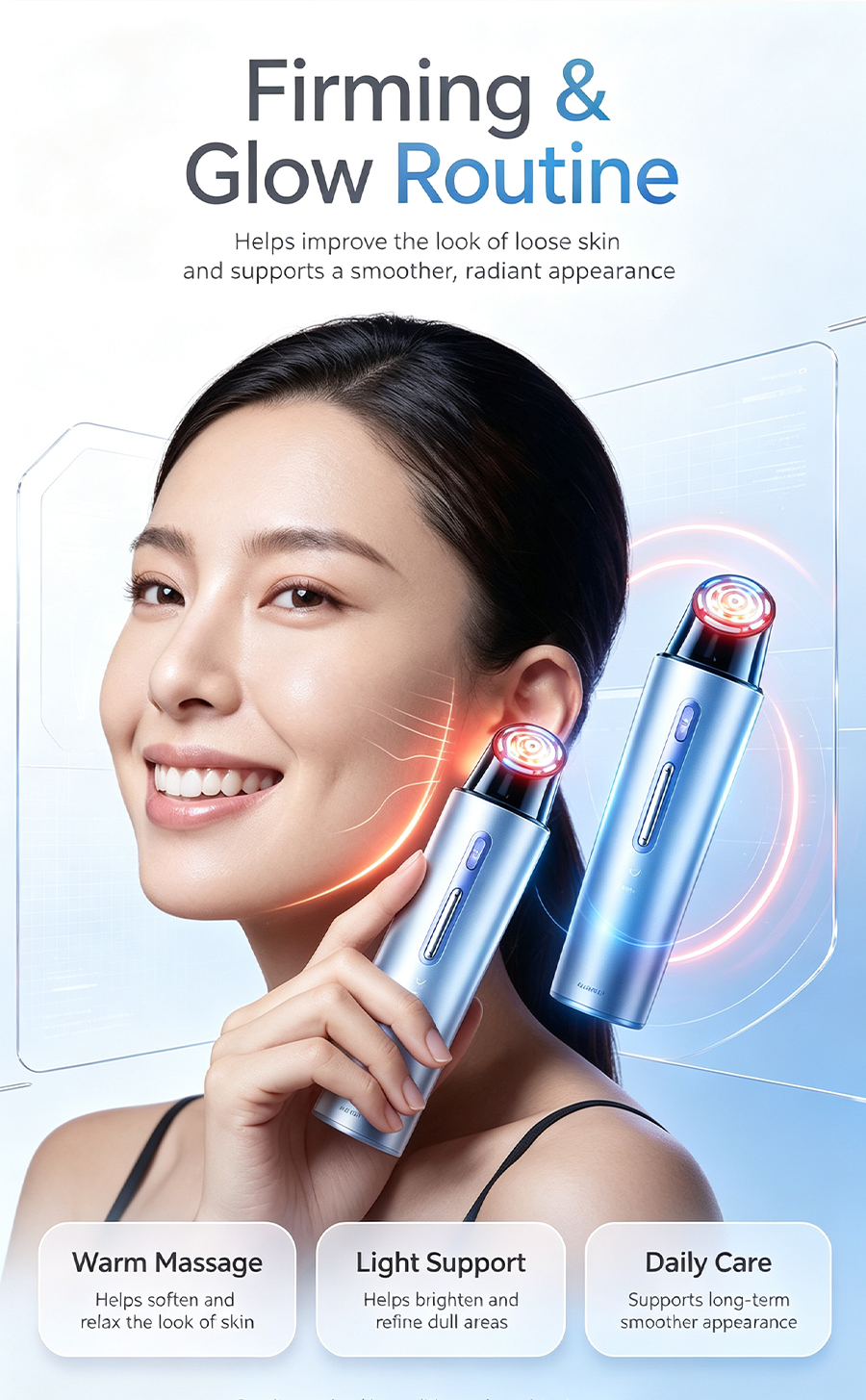 Multifunctional RF Facial Machine, Red Light Anti-Aging Blue Light Calming Skin Care Instrument