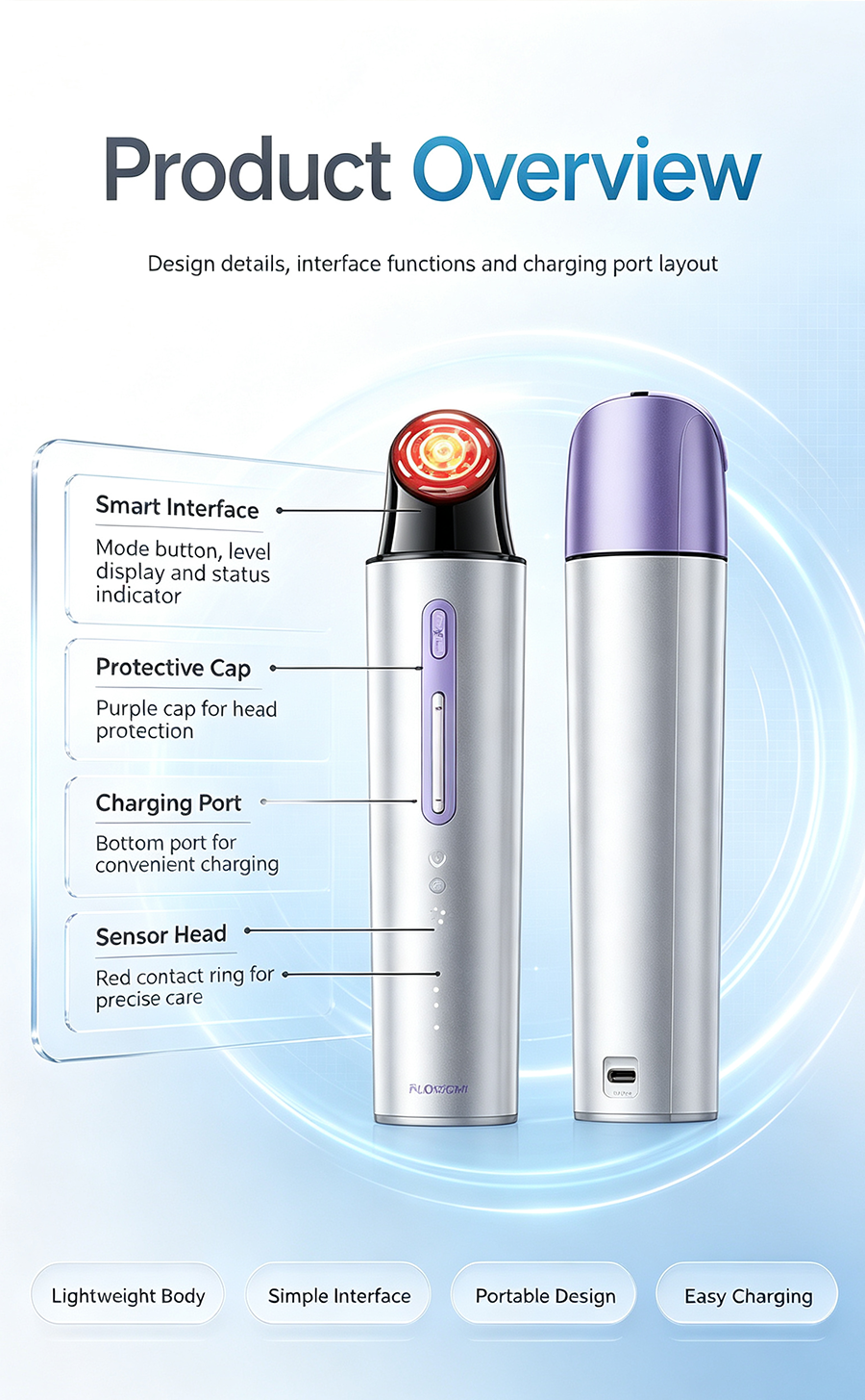 Multifunctional RF Facial Machine, Red Light Anti-Aging Blue Light Calming Skin Care Instrument