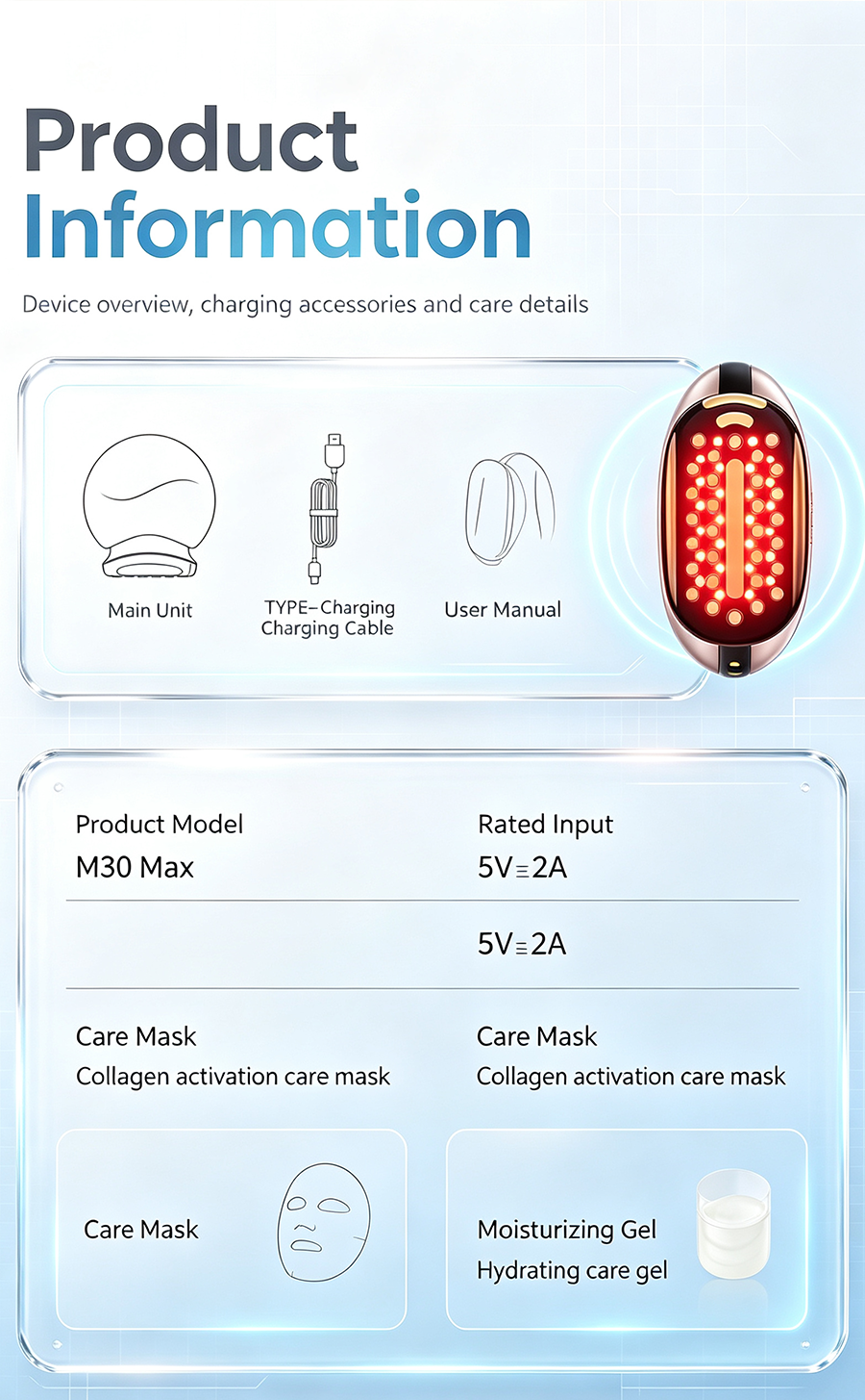 M30 Max Red Light Collagen Facial Beauty Device, Lifting Firming Anti-Aging Home Skin Tightening Machine