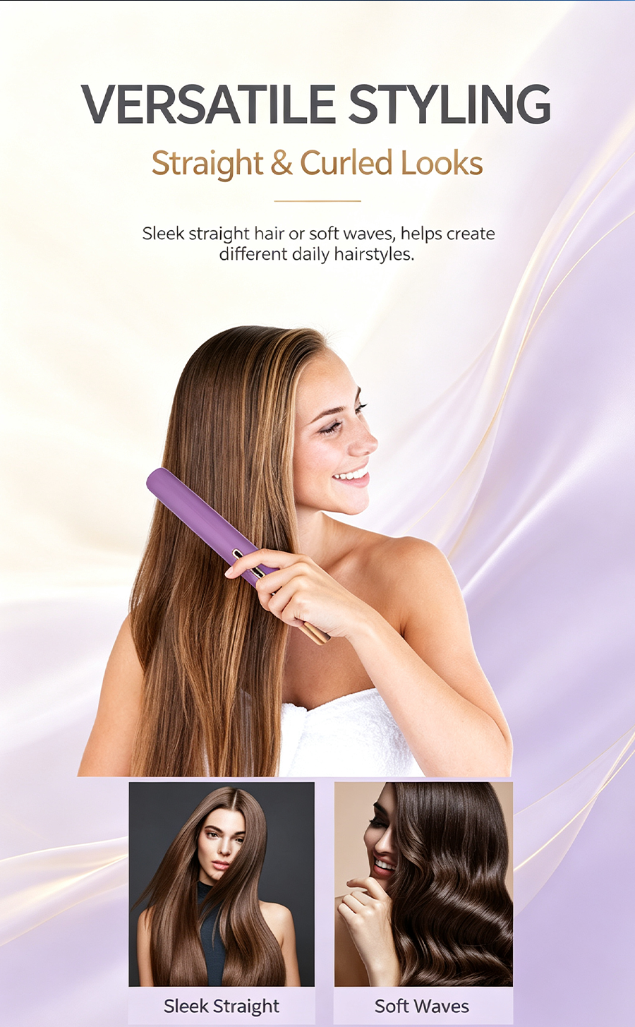 Cordless Portable Hair Straightener Curling Iron 2 in 1, 3 Temp Adjustable Mini Travel Hair Styling Tool for Dating Office Travel
