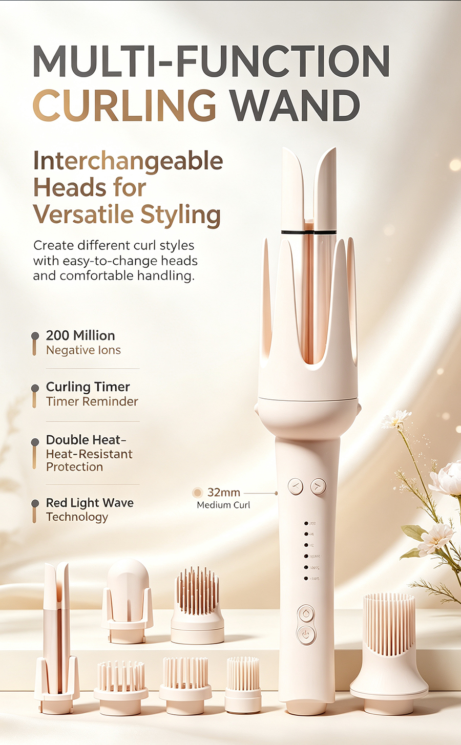 Interchangeable Automatic Curling Wand Set, Auto Rotating Negative Ion Curler & Straightener 2 in 1 Hair Styler with 28/32/40mm Barrels